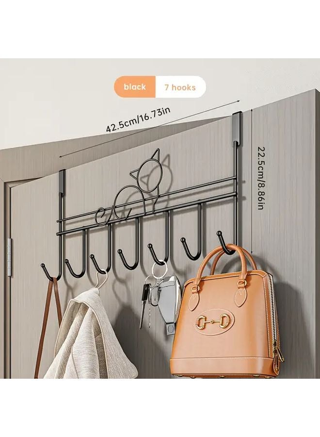 Black Crown Shaped Over Door Hanger With 7 Hooks For Towels Clothes - Image 1