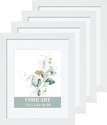 CORE ART 11x14 White Picture Frame Set of 4,Display Pictures 8x10 with Mat or 11 x 14 without Mat,Multi Photo Frames Collage for Wall or Tabletop Display - Image 1
