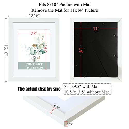 CORE ART 11x14 White Picture Frame Set of 4,Display Pictures 8x10 with Mat or 11 x 14 without Mat,Multi Photo Frames Collage for Wall or Tabletop Display - Image 2