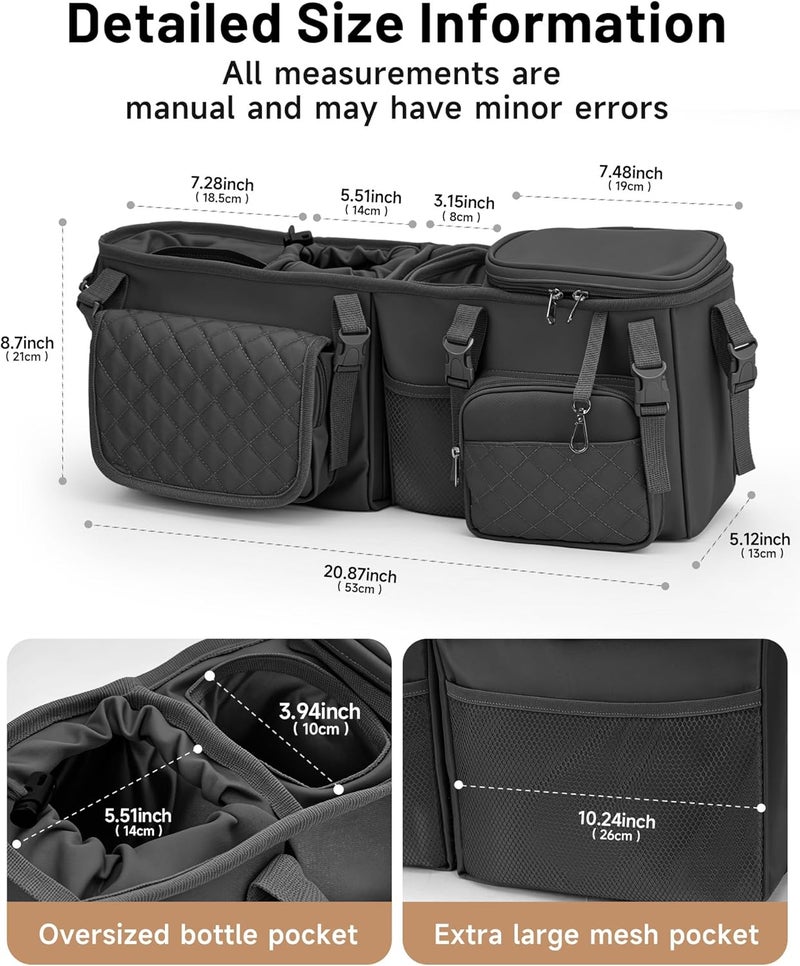 kcross Double Stroller Organizer Bag for Bob Duallie and Baby Jogger City Mini Gt2 Double Stroller Caddy Organizers with Cup HolderParent Console Stroller Accessories with Cooler Pockets - Image 2
