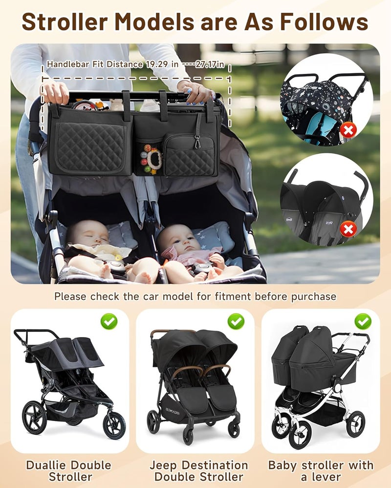 kcross Double Stroller Organizer Bag for Bob Duallie and Baby Jogger City Mini Gt2 Double Stroller Caddy Organizers with Cup HolderParent Console Stroller Accessories with Cooler Pockets - Image 3