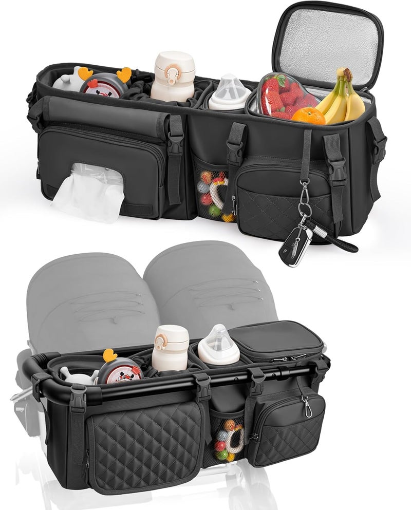 kcross Double Stroller Organizer Bag for Bob Duallie and Baby Jogger City Mini Gt2 Double Stroller Caddy Organizers with Cup HolderParent Console Stroller Accessories with Cooler Pockets - Image 1