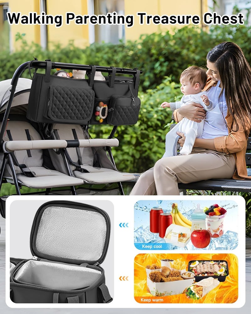kcross Double Stroller Organizer Bag for Bob Duallie and Baby Jogger City Mini Gt2 Double Stroller Caddy Organizers with Cup HolderParent Console Stroller Accessories with Cooler Pockets - Image 5