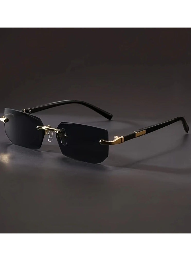 Men's Fashion Rimless Fashion Glasses, Trendy Rimless Classic Small Square Summer Traveling Fashion Glasses, Ideal choice for Gifts