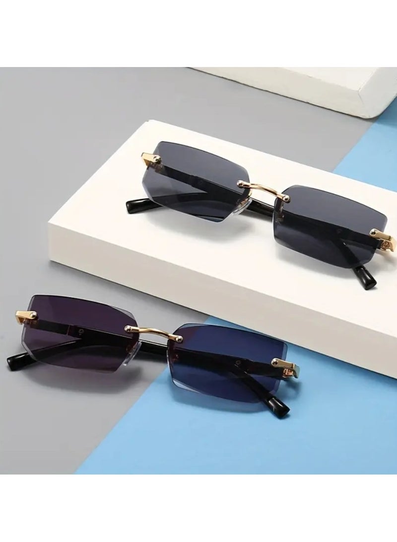 Men's Fashion Rimless Fashion Glasses, Trendy Rimless Classic Small Square Summer Traveling Fashion Glasses, Ideal choice for Gifts