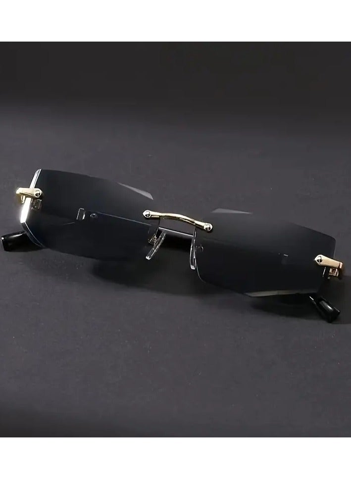 Men's Fashion Rimless Fashion Glasses, Trendy Rimless Classic Small Square Summer Traveling Fashion Glasses, Ideal choice for Gifts