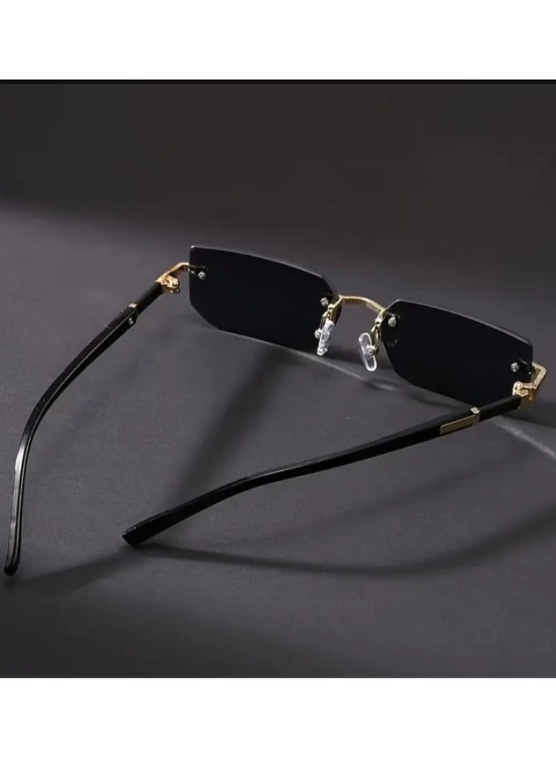 Men's Fashion Rimless Fashion Glasses, Trendy Rimless Classic Small Square Summer Traveling Fashion Glasses, Ideal choice for Gifts