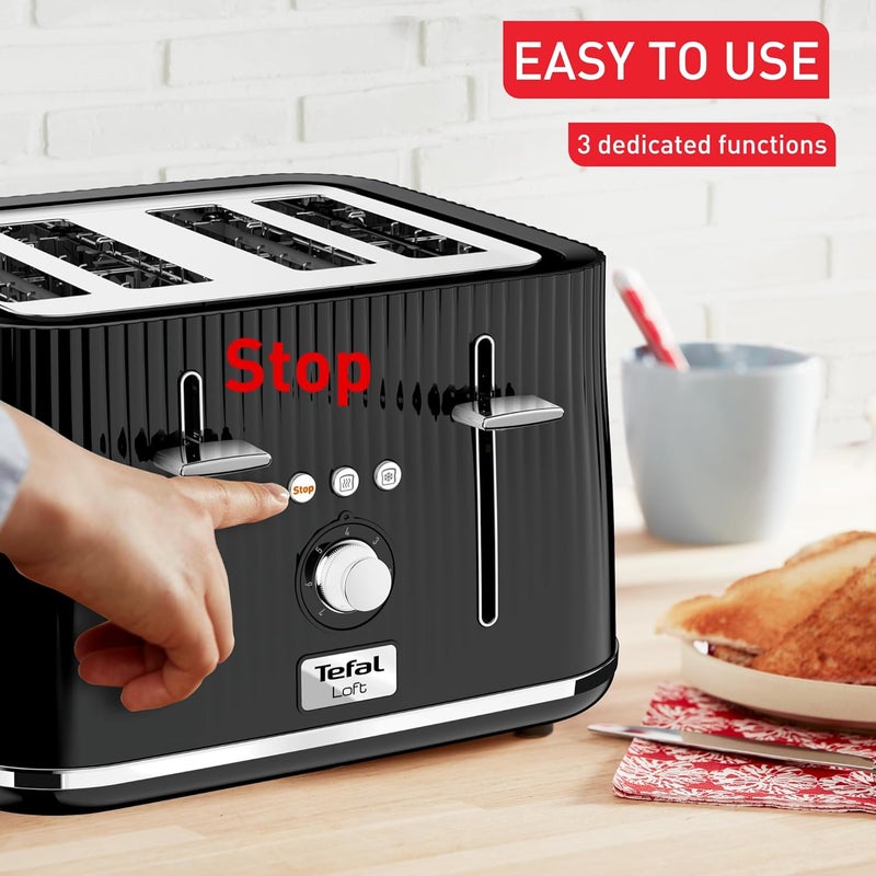 T-fal Tefal Loft Toaster, Modern Design, Easy To Use, Black Housing and Chromed accents, TT760840 - Image 5
