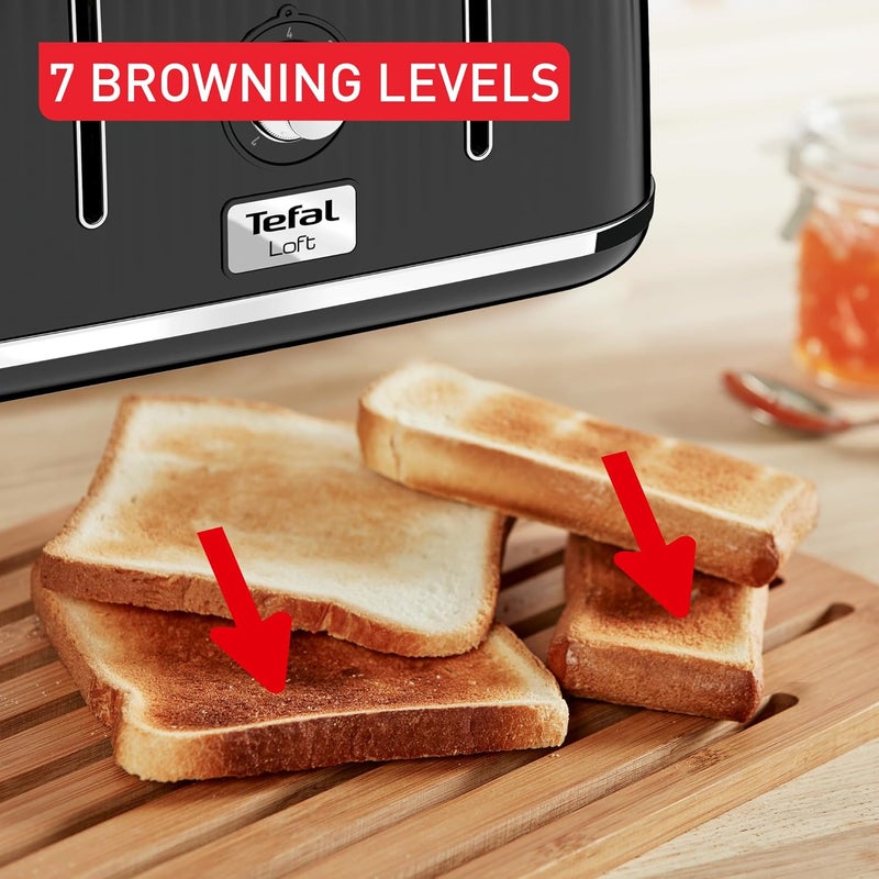 T-fal Tefal Loft Toaster, Modern Design, Easy To Use, Black Housing and Chromed accents, TT760840 - Image 3