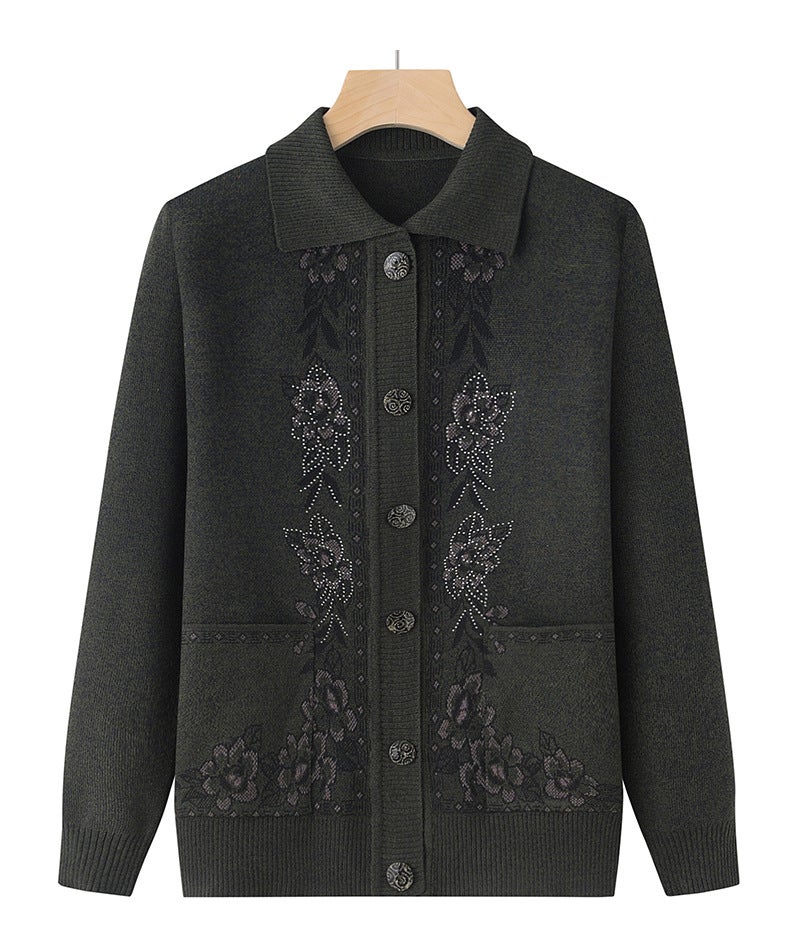 Middle-aged and elderly spring clothing thin cardigan grandmother spring and autumn mother sweater sweater coat old lady clothes Salty - Image 1