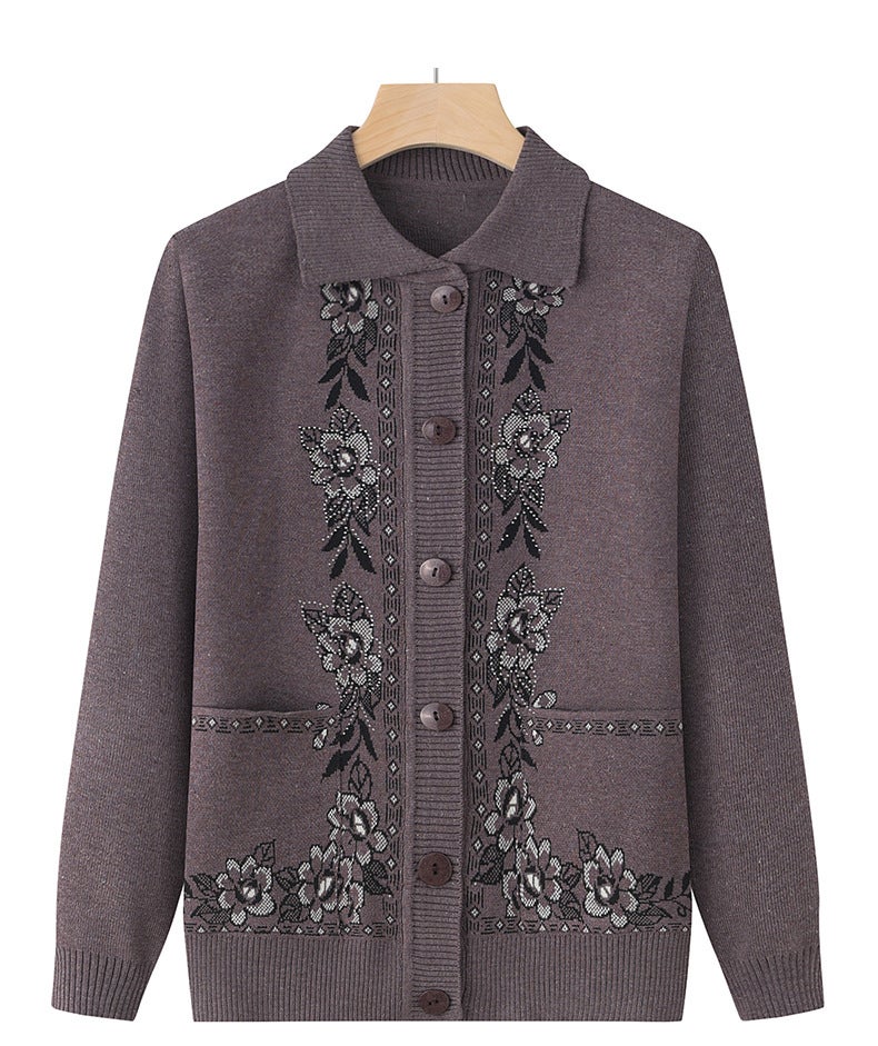 Middle-aged and elderly spring clothing thin cardigan grandmother spring and autumn mother sweater sweater coat old lady clothes Salty - Image 3