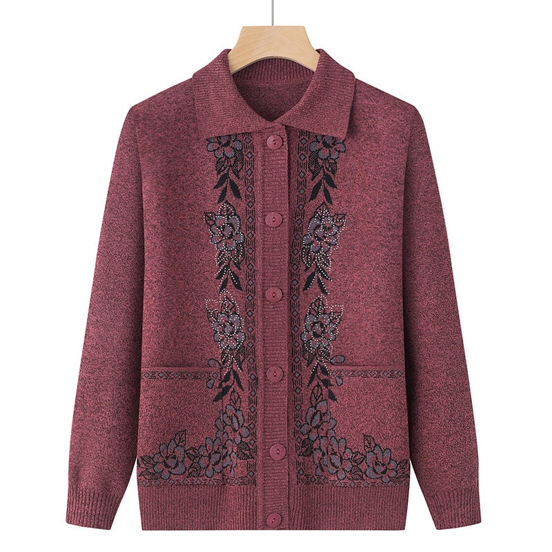 Middle-aged and elderly spring clothing thin cardigan grandmother spring and autumn mother sweater sweater coat old lady clothes Salty - Image 2
