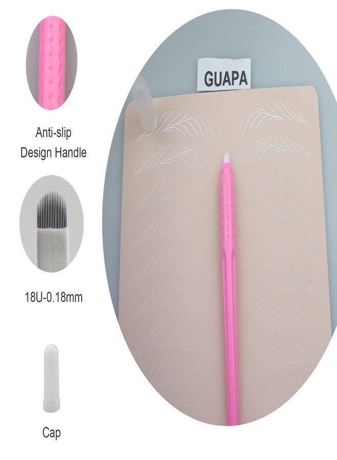 Guapa 5pcs Pink Disposable Permanent Makeup Microblading Pens with 0.18mm U18 Pins Embroidery Blades Eyebrow Hand Tools (5pcs - Image 2