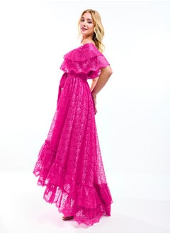 House of Moda Off Shoulder Neck Frill High-Low Hem Lace Maxi Dress by Styli  - Image 5