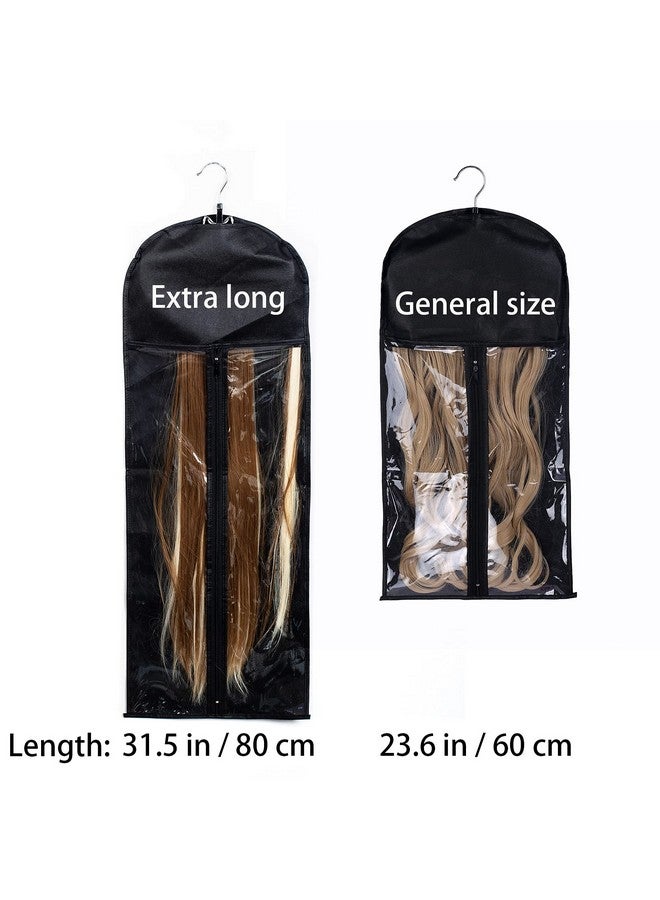 RJMBMUP Jmbmup 1 Pack Extra Long Hair Extension Holder Wig Storage Bag With Hanger Hairpieces Ponytail Bundles Storage Carrier Case For Store Style Hair Travel Hair Extensions Bag Black Color - Image 4
