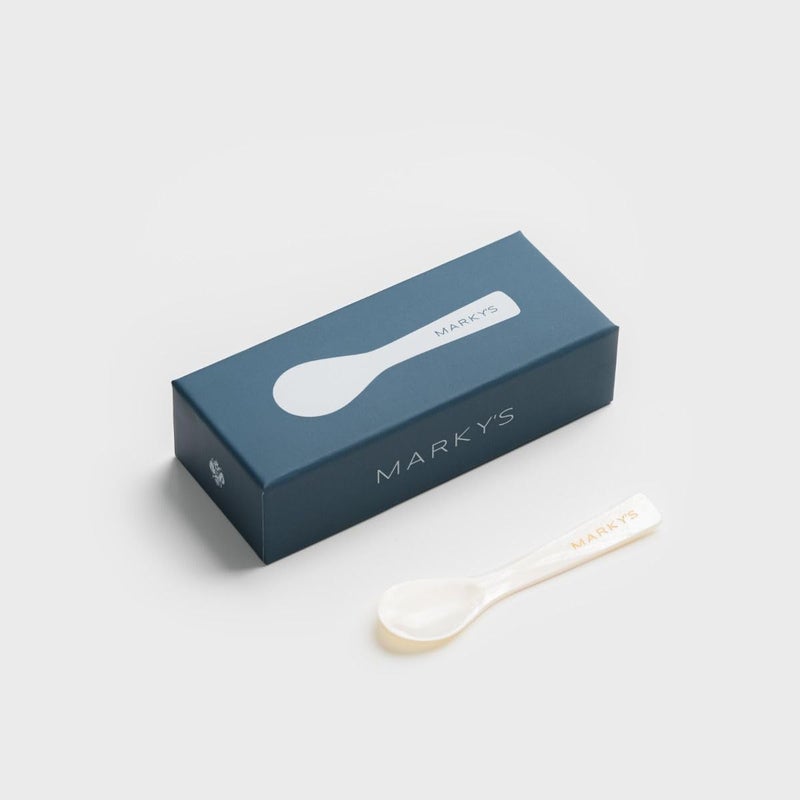Marky's Mother of Pearl Hand-Carved Caviar Spoon + Gold Plated 16 Karat Tin Opener Kit - Image 2