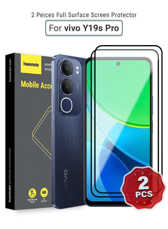 huanmate 2 Pieces Vivo Y19s Pro Screen Protector – Premium Edge to Edge Tempered Glass, High Transparency, Delicate Touch, Anti-Explosion, Smooth Arc Edges, Easy Installation - Image 1