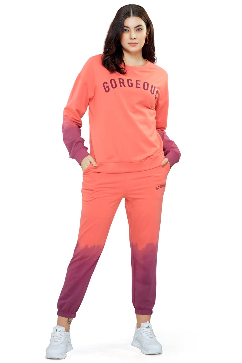 ZEYO Women Cotton Peach Track suit Tie-Dye Printed Co-ords set 5700 - Image 1