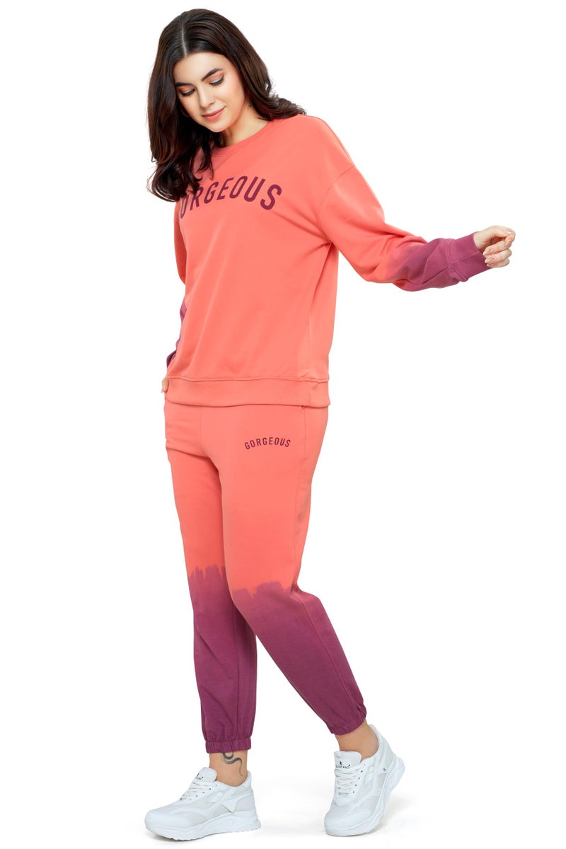 ZEYO Women Cotton Peach Track suit Tie-Dye Printed Co-ords set 5700 - Image 4