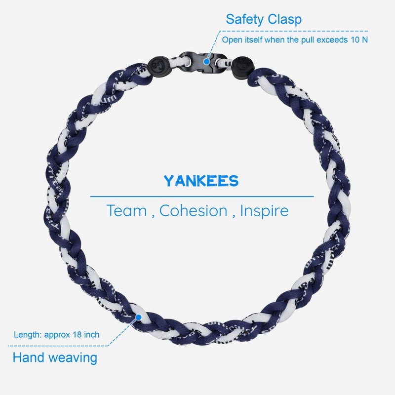 SUPBOMM Baseball Rope Necklaces, League Team Colors Braided Necklace, Baseball Team Gifts, Yankees - Image 2