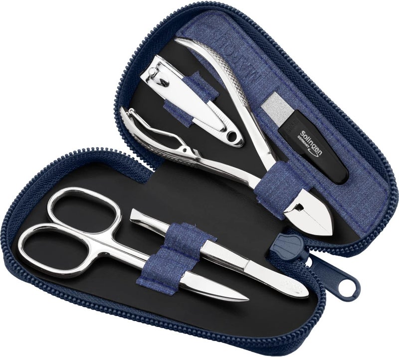 Marqus Manicure Set for Women and Men 5Piece Grooming Kit with Nail Nippers and Clippers Fashion Leather Case Perfect for Travelling or as a Gift Jeans