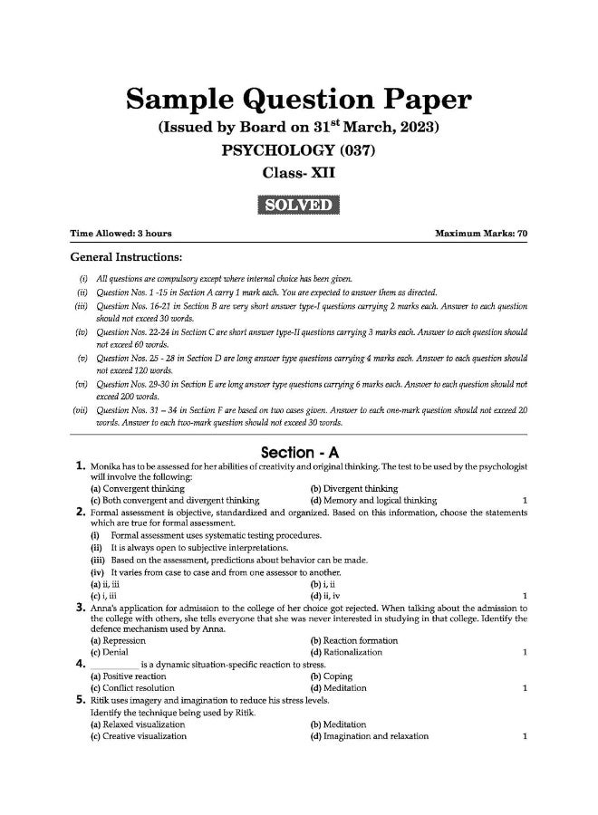 Oswaal CBSE Chapterwise Solved Papers 2023-2014 Psychology Class 12th (2024 Exam) - Image 4
