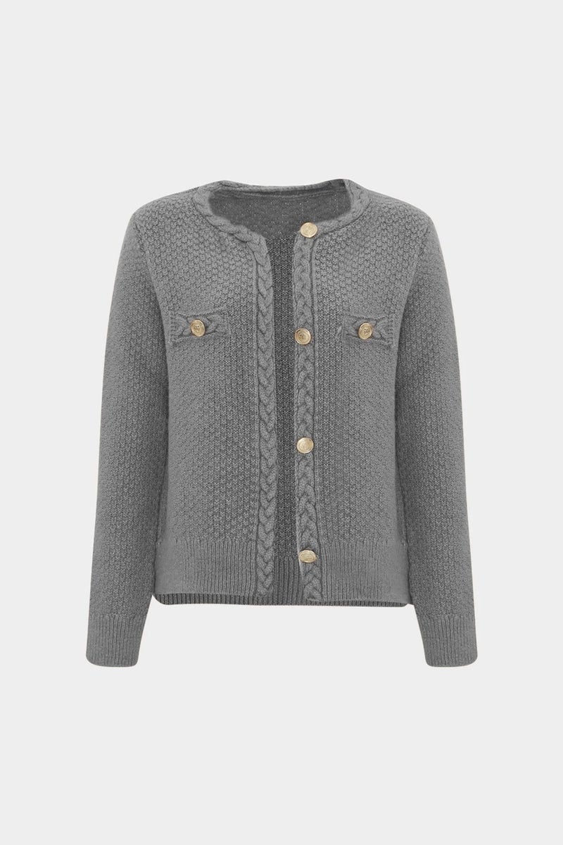 Açelya Okcu Premium Crew Neck Non-Closure Openwork Women's Wool Knitwear Cardigan  - Image 1