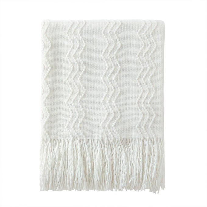 OFF WHITE THROW BLANKET 50X60 INCHES THROW TEXTURED SOLID SOFT SOFA COUCH DECORATIVE KNIT BLANKET