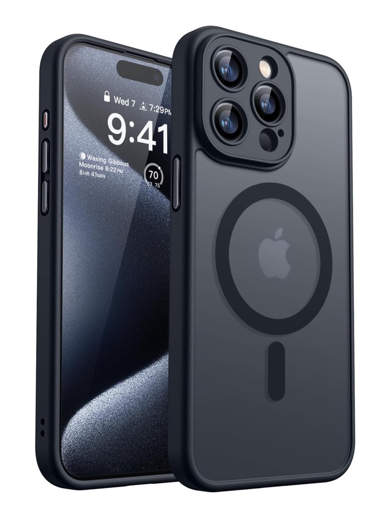 ثسؤشسث غطاء مغناطيسي لهاتف آيفون 15 برو 6.1 بوصة، متوافق مع MagSafe، حماية كاملة للكاميرا، غطاء حماية غير لامع شفاف غير لامع مقاوم للصدمات، أسود - Image 1
