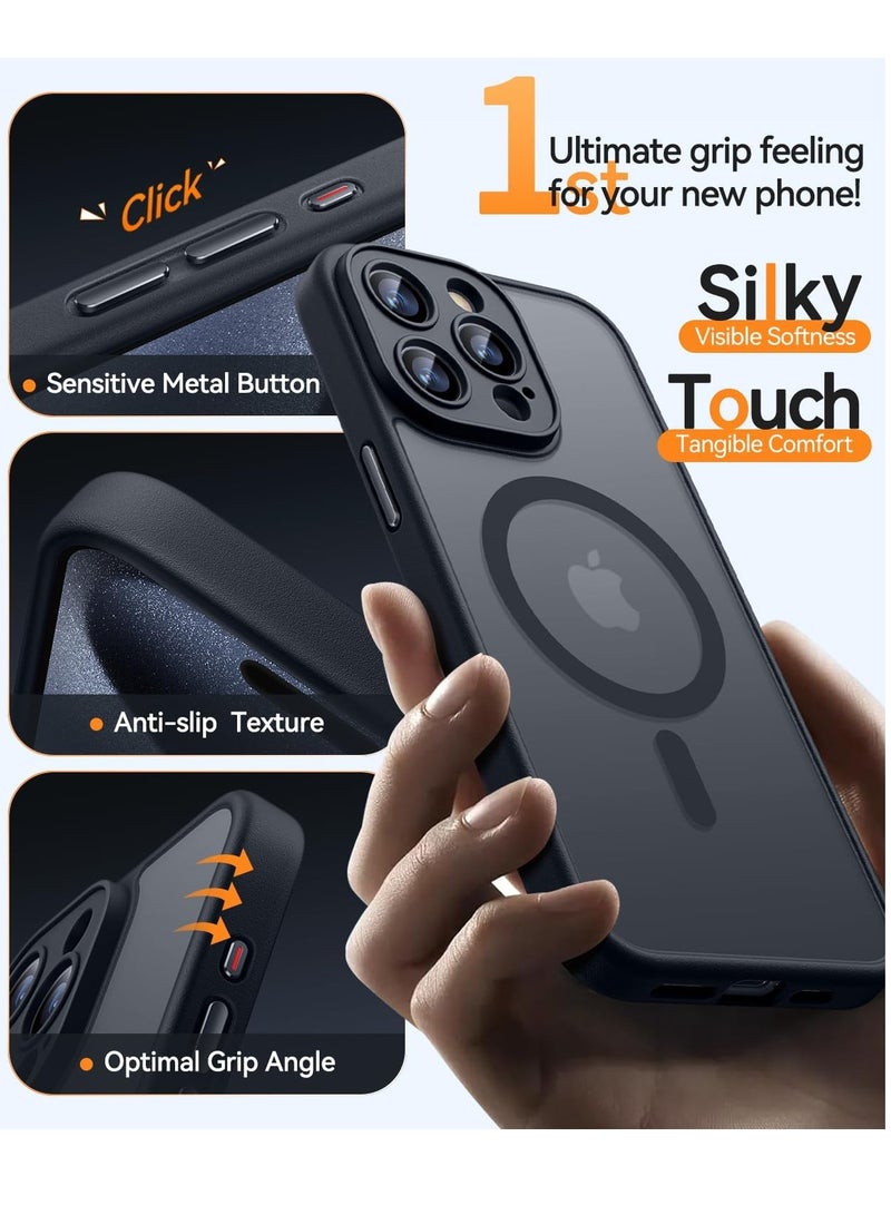 ثسؤشسث غطاء مغناطيسي لهاتف آيفون 15 برو 6.1 بوصة، متوافق مع MagSafe، حماية كاملة للكاميرا، غطاء حماية غير لامع شفاف غير لامع مقاوم للصدمات، أسود - Image 5
