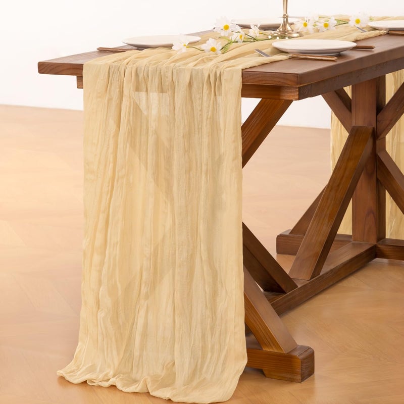 Socomi Gold Champagne Cheesecloth Table Runner Easter Spring Boho Rustic Gauze 120 inch 10FT Cheese Cloth Runner for Wedding Party Baby Shower Birthday Home Decor Holiday Decorations - Image 5