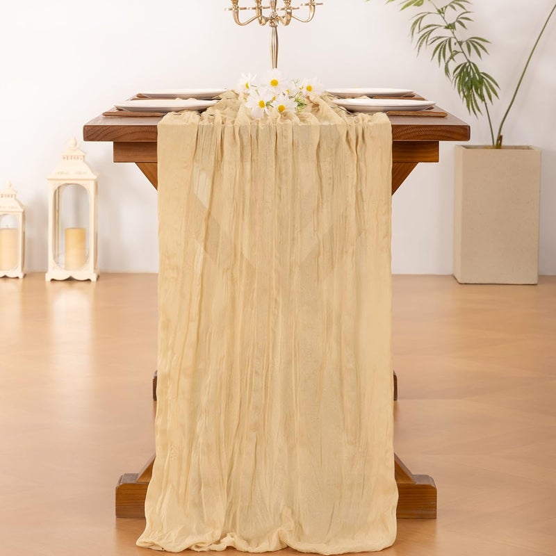 Socomi Gold Champagne Cheesecloth Table Runner Easter Spring Boho Rustic Gauze 120 inch 10FT Cheese Cloth Runner for Wedding Party Baby Shower Birthday Home Decor Holiday Decorations - Image 4