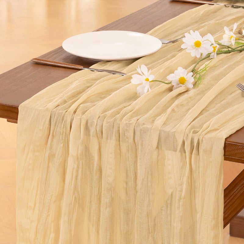 Socomi Gold Champagne Cheesecloth Table Runner Easter Spring Boho Rustic Gauze 120 inch 10FT Cheese Cloth Runner for Wedding Party Baby Shower Birthday Home Decor Holiday Decorations - Image 2