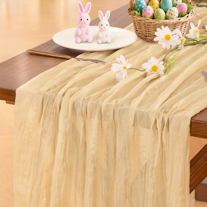 Socomi Gold Champagne Cheesecloth Table Runner Easter Spring Boho Rustic Gauze 120 inch 10FT Cheese Cloth Runner for Wedding Party Baby Shower Birthday Home Decor Holiday Decorations - Image 1