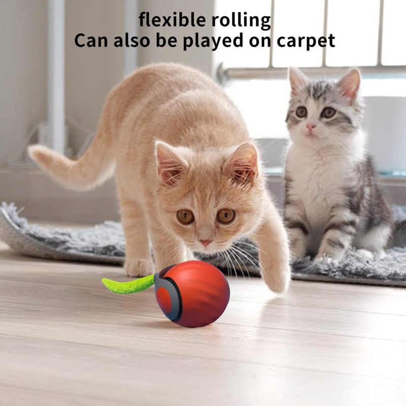 Interactive Pet Toy: Orange Smart Bounce Ball With 360-Degree Smart Motion, LED Lights, Textured Surface, Rechargeable Battery - Durable Pet-Safe Silicone For Indoor Cat Dog Play - Image 3