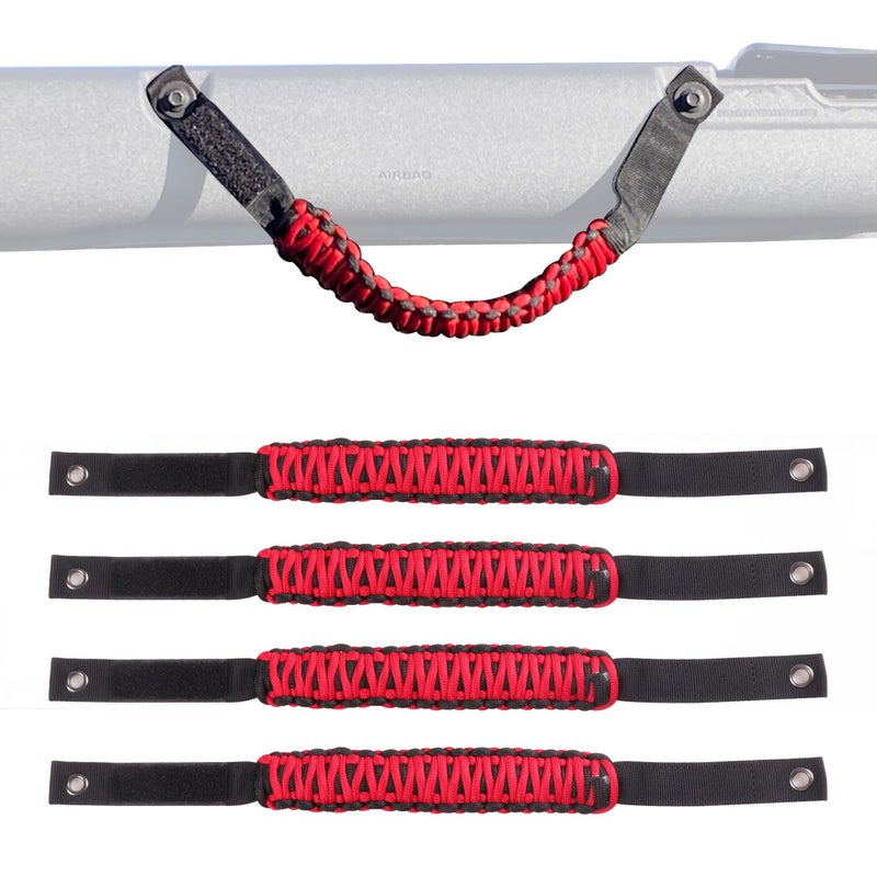 BESTAOO Roll Bar Grab Handles Paracord Grip Handle for Ford Bronco Accessories 2021 2022 2023 2024 2025 2 Door 4 Door 4 Pack Red