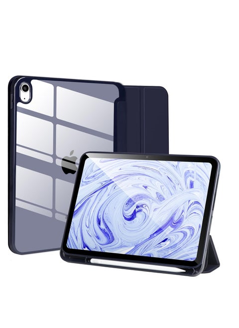 Case Compatible with iPad (A16) 11th Generation 2025/10.9 with Pencil Holder, Smart Trifold Cover with Soft TPU, Auto Wake/Sleep, Clear  Blue