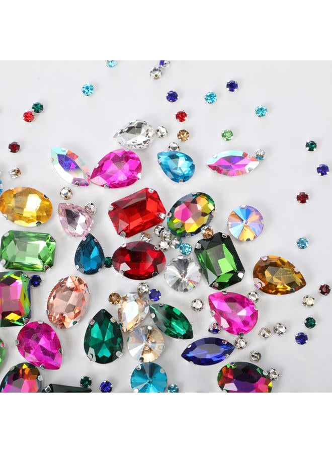 WILLBOND 156 Pieces Sew on Rhinestones Claw Flatback Crystal Rhinestones Metal Prong Setting Rhinestones Acrylic Glass Sewing Gems for Clothes DIY Craft Shoes Dress Jewelry Making (Mixed Color) - Image 1