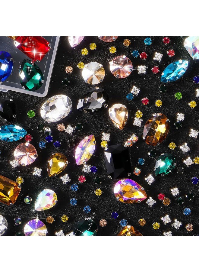 WILLBOND 156 Pieces Sew on Rhinestones Claw Flatback Crystal Rhinestones Metal Prong Setting Rhinestones Acrylic Glass Sewing Gems for Clothes DIY Craft Shoes Dress Jewelry Making (Mixed Color) - Image 2