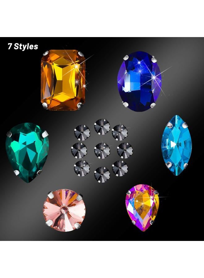 WILLBOND 156 Pieces Sew on Rhinestones Claw Flatback Crystal Rhinestones Metal Prong Setting Rhinestones Acrylic Glass Sewing Gems for Clothes DIY Craft Shoes Dress Jewelry Making (Mixed Color) - Image 4