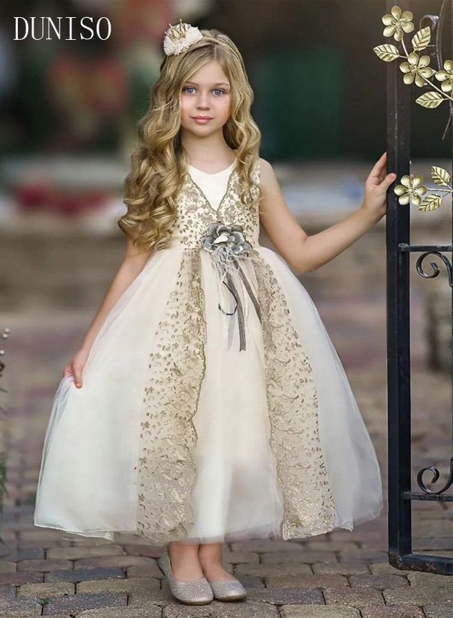 DUNISO Girls Dress Kids Evening Dress Sleeveless Lace Party Dresses with Tutu Skirt Toddler Princess Birthday Party Wedding Dresses Flower Girls Dress - Image 3