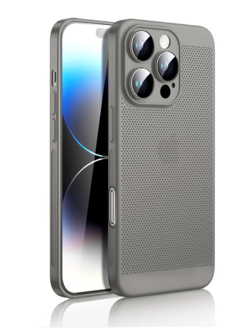 Heat Dissipation Case with Built in Camera Lens Protector Slim Fit Breathable Cooling Anti Fingerprint Hard PC Back Shockproof Cover For Iphone 16 Pro (Titanium)