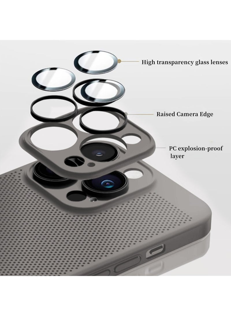 Generic - Heat Dissipation Case with Built in Camera Lens Protector Slim Fit Breathable Cooling Anti Fingerprint Hard PC Back Shockproof Cover For Iphone 16 Pro (Titanium) - Image 1