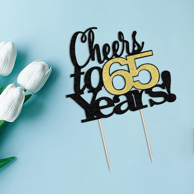 LVEUD Black Font Golden Numbers Cheers to 65 Years Happy Birthday Cake Topper -Wedding Anniversary Birthday Party Decorations (65th) - Image 5