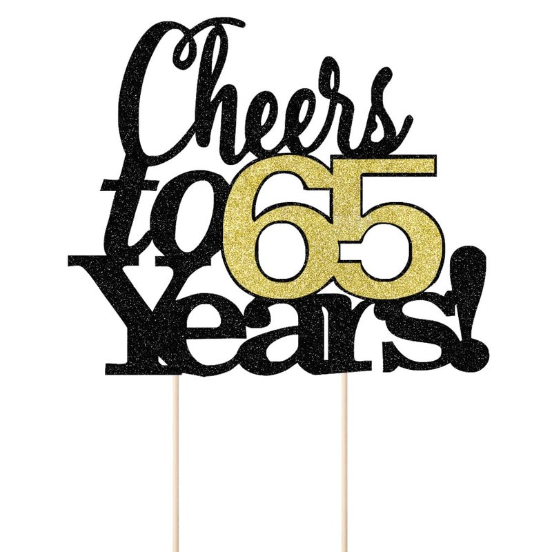 LVEUD Black Font Golden Numbers Cheers to 65 Years Happy Birthday Cake Topper -Wedding Anniversary Birthday Party Decorations (65th) - Image 2
