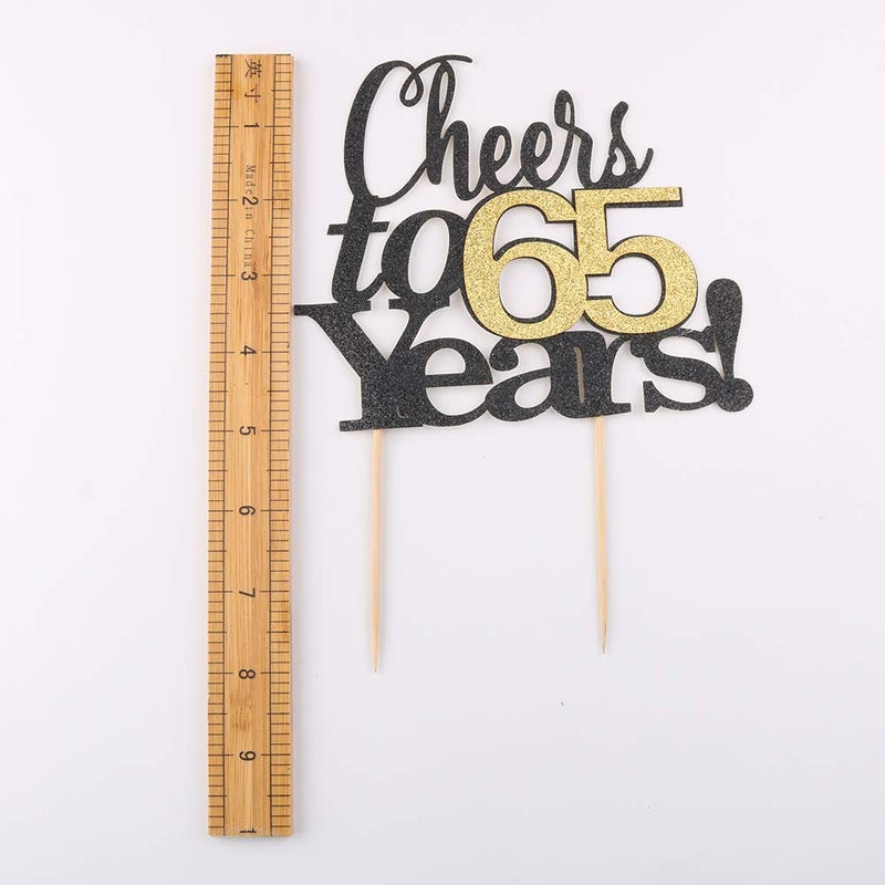 LVEUD Black Font Golden Numbers Cheers to 65 Years Happy Birthday Cake Topper -Wedding Anniversary Birthday Party Decorations (65th) - Image 4