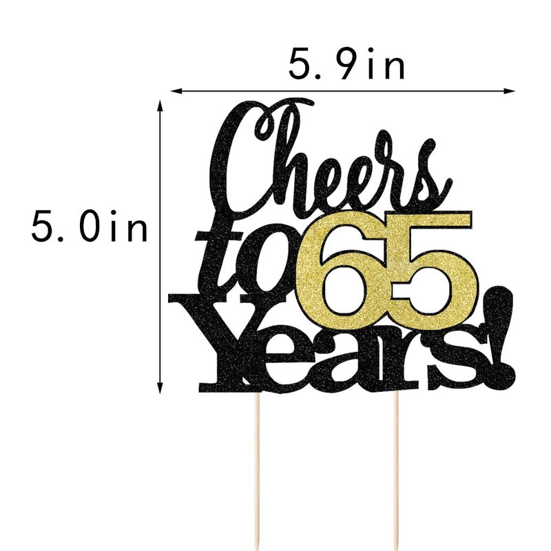 LVEUD Black Font Golden Numbers Cheers to 65 Years Happy Birthday Cake Topper -Wedding Anniversary Birthday Party Decorations (65th) - Image 3
