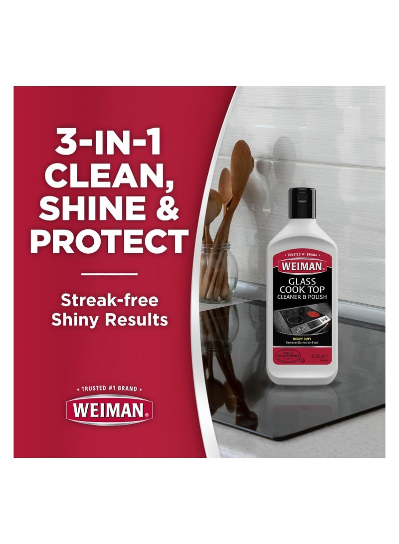 Weiman Ceramic & Glass Cooktop Cleaner - Heavy Duty Cleaner and Polish [ 10 Ounce Bottle and 3 Scrubbing Pads ] - Image 4