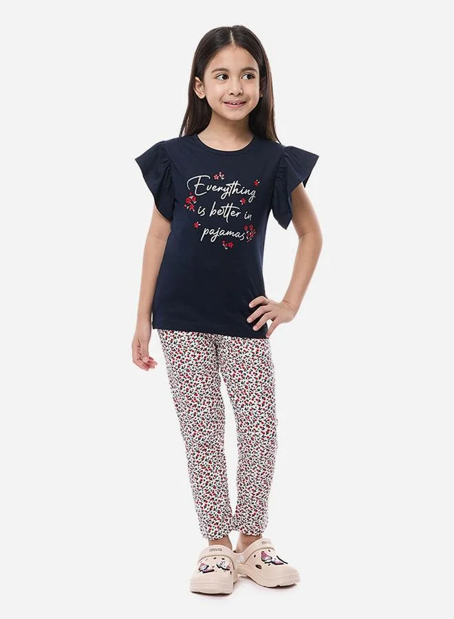 victor and jane Victor and Jane Slogan Print Ruffled Sleeve T-Shirt and Pyjama Set