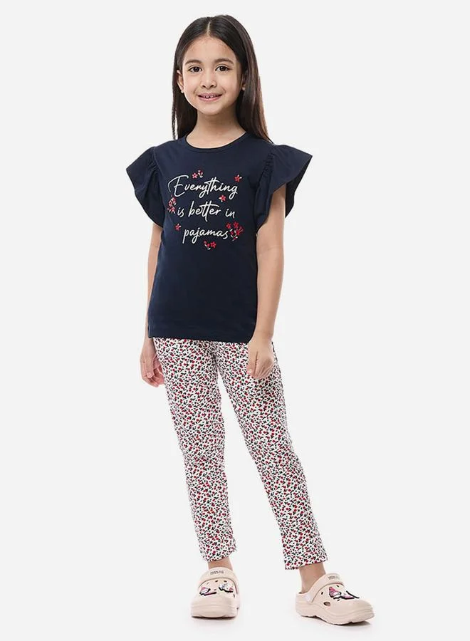victor and jane Victor and Jane Slogan Print Ruffled Sleeve T-Shirt and Pyjama Set
